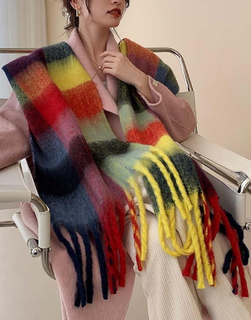Wander Agio Winter Women Warm Scarf Long Shawl Large Scarves Cold Weather Thick Blanket Scarfs Colorful Plaid - Image 3
